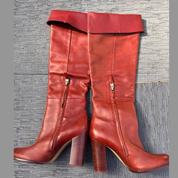 Sam Edelman Maroon Leather Boots Size 8 - Picture 3 of 7